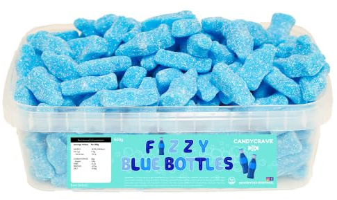 Candycrave Fizzy Blue Bottles Tub 600g | Sour Jelly Sweets with Sugar Coating | Classic Retro Treat | Bulk Tub for Pick & Mix