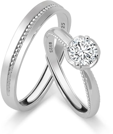 Meissa Paarringe Verstellbare Eheringe S925 Sterling Silber Partnerringe Damenring 2,3mm mit 0,44ct Herrenring 3,5mm Trauringe für Jahrestag Weihnachten Größe 49-60 & 54-66, Set aus zwei Ringen