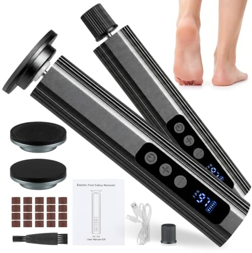 Pettidot 2 en 1 Lima Electrica Pies Durezas Inalámbrica 2600mAh con 9 Velocidades Ajustables, Maquina Quita Callos Pies 2 Placa Pulido de Vidrio Nano, Limador de Durezas Electrico, Gris