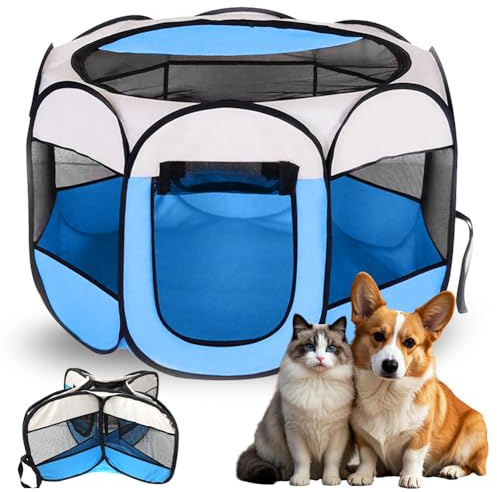 Parc Pliable pour Chiots 74x74x43cm, Parc Portable pour Chats, Enclos pour Petits Animaux, Parcs pour Chiens, Chat, Lapins, Intérieur et Extérieur (Bleu)