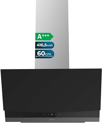 Cecotec Campana Extractora 60cm Decorativa Bolero Flux DT 604400 Matt Black A+++. Succión 416,5m³/h, 3 Velocidades, Bajo Consumo, Motor DC, Control de Movimiento y Táctil, Cristal Mate, Cuerpo Inox