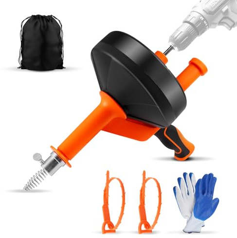 Spirale per la pulizia dei tubi, 10 m, a spirale, per la pulizia dei tubi con adattatore per trapano, per sanitari, con guanti da lavoro, efficace per la pulizia degli scarichi in cucina e bagno