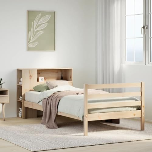 QJBSAVVA Einzelbett mit Bücherregal Kiefer massiv 219,5x81x82 cm ohne Matratze Geruchsneutral Jugendzimmer Schlafzimmer Stauraum platzsparend