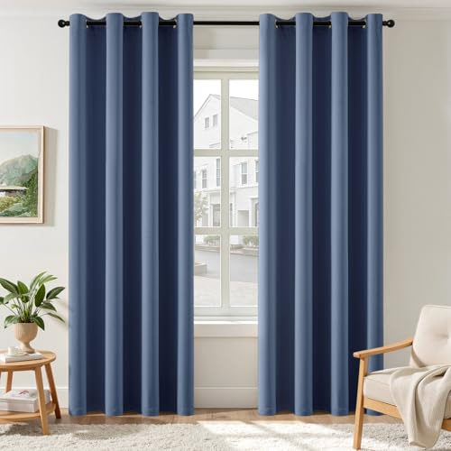 EMEMA Verdunklungsvorhänge mit Ösen 2er Set 140x225cm Steinblau Gardinen