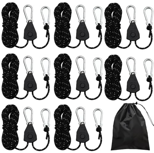 Lot de 8 cordes à cliquet réglables de 1/8, 4 mm, 4 m, réfléchissantes, avec tendeur, pour tente, bâche de tente, camping (8)