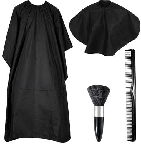 Frisierumhang Erwachsene Friseurumhang, Professionelles 4-teiliges Haarschneideset mit Langem und Kurzem Umhang, Haarbürste und Kamm für Heim- und Salongebrauch, Einfache Handhabung und Saubere Anwend