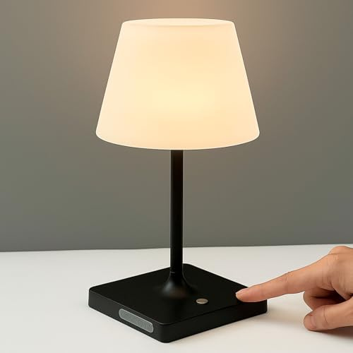 ZEONX Waterproof Rechargeable Table Lamp, 5200mAh Cordless Battery Operated LED Night Light with 3 Color Temperatures & Dimmable Touch Control – for Shower, Bathroom, Patio, Camping (Black(1Pack))