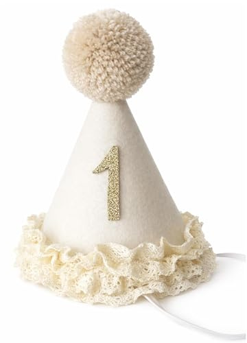 Chapeau Anniversaire Bébé 1 An Bohème Beige, Couronne Chiffre 1 avec Pompon Fait Main, Accessoire Tête Bébé Photo Cake Smash, Chapeau Fête, Idée Cadeau Fille Garçon, Souvenir 1er Anniversaire
