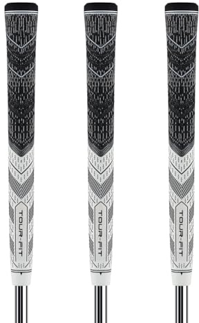 Golf Grip Tour Fit Dual Compound Premium Half Cord Golf Grips Standard Midsize Golf Grips with Golf Tape Set of 1/3/6/9/13 (Midsize, Black/White-Set of 3)