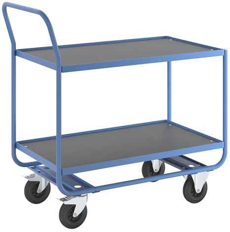 eurokraft pro | Tischwagen | 2 Ladeflächen mit Stahl-Abrollrand, Vollgummibereifung, spurlos
