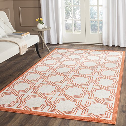 SAFAVIEH Amherst Collection Accent Rug - 4' x 6', Ivory & Orange, Geometric Design, Non-Shedding & Easy Care, Ideal for High Traffic Areas in Entryway, Living Room, Bedroom (AMT413F)