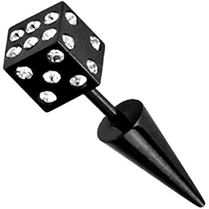 Piercingfaktor® Titan Fake Plug Ohr Tunnel Kristall Würfel Schwarz eloxiert 316L Kristall, 316L Chirurgenstahl eloxiert, Kristall