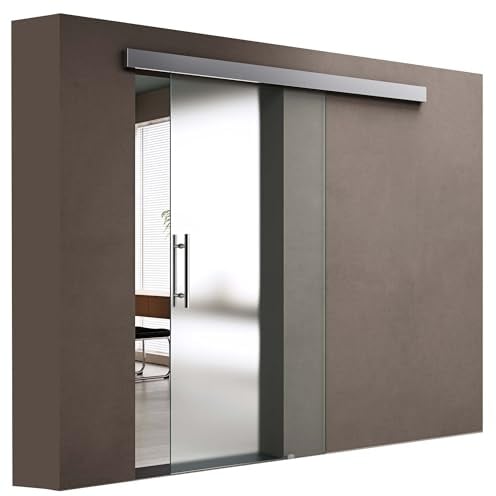 doporro Glasschiebetür Komplettset 102,5x205cm ESG-Glas Vollsatiniert | Schiebetür mit Stangengriff | 15mm Wandabstand | Edelstahl Türgriff | Aluminium Abdeckblende | Amalfi-plus 14
