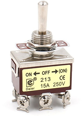 Heschen Interruttore a levetta in metallo, DPDT, ON/OFF/(ON) laterale momentaneo, 3 posizioni, 15A 250VAC, CE