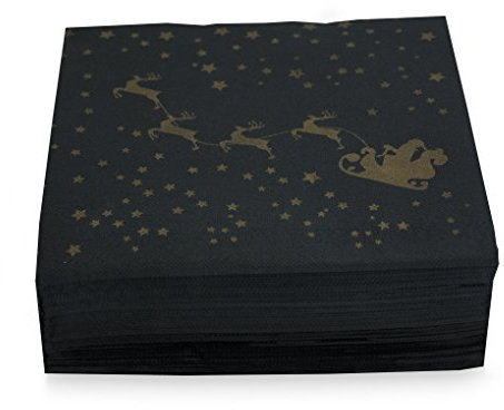Saten Santa Claus, Servietten 40 x 40, 2-lagig, 1/4 Falz, 50 Servietten, punta-punta, Schwarz