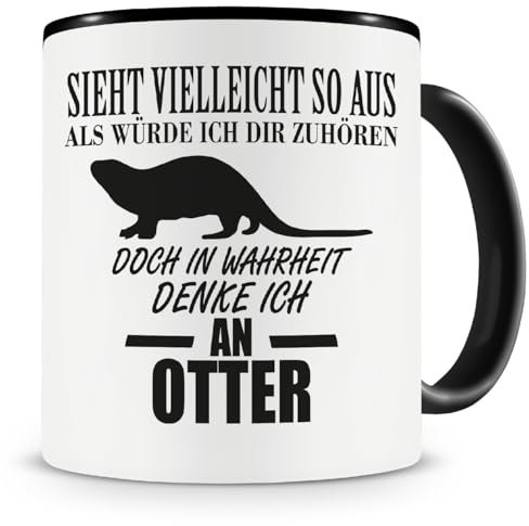 Samunshi® Ich denke an Otter Tiere Tasse Kaffeetasse Teetasse Kaffeepott Kaffeebecher Becher H:95mm/D:82mm schwarz