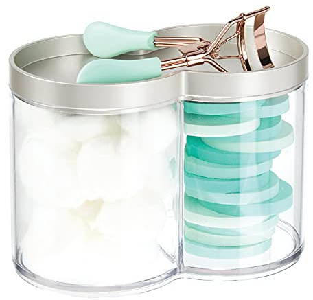 mDesign Modern Makeup Storage Containers – Versatile Bathroom Storage Made of Plastic for Cotton Buds and Bath Salts – Cosmetic Storage Solution for The Home – Clear/Satin
