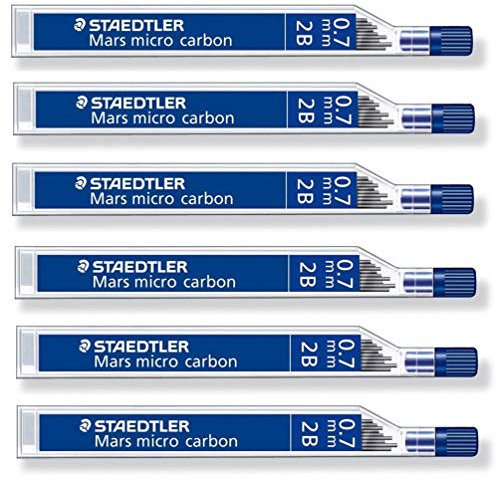 Staedtler Mars Micro Carbon 250 0,7 mm 2B Bleistiftminen 6 Tuben/Packungen (72 Minen) 2B