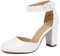 DREAM PAIRS Womens High Heels Closed Toe Court Shoes Block Ankle Strap Ladies Sandals for Wedding,Size 6,White/pu,Angela