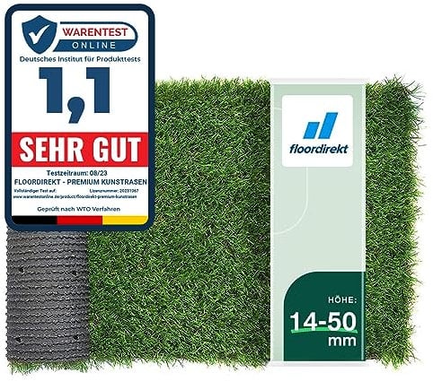 Floordirekt Kunstrasen Outdoor Rasenteppich Meterware - Grasteppich - Rollrasen - Kunststoffrasen - Rasen für Balkon & Garten Rasen Teppichboden für Außen nach Maß 40mm Höhe, Nantes 200x100 cm