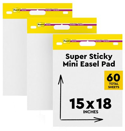 Post-it Super Sticky Mini Easel Pad, 15 x 18 Inches, 20 Sheets/Pad, 3 Pads, White Premium Self Stick Flip Chart Paper (577-3PK)