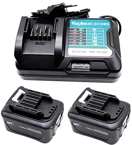 GOLEMON® 12V 2X 4.0Ah BL1041B Batterie + Chargeur DC10WD DC10SB pour BL1016 BL1021B BL1020B BL1040B pour Outil Makita DF031D DF0331D TD110D JR103D JR105D MP100DZ HSS01D HP332D