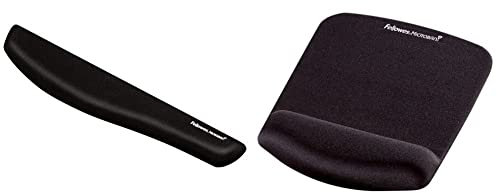 Fellowes PlushTouch Keyboard Wrist Rest, Featuring Microban Antimicrobial Protection, Black & PlushTouch Mouse Mat with Wrist Support Featuring Microban Antimicrobial Protection, Black