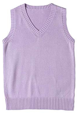 WOOKIT Gilet Maglione Senza Maniche da Donna Uomo Ragazzo Ragazza, Gilet Unisex in Maglia di Cotone con Scollo a V, Maglia Vintage 12 Colori per Autunno Primavera Inverno-Viola Chiaro-M