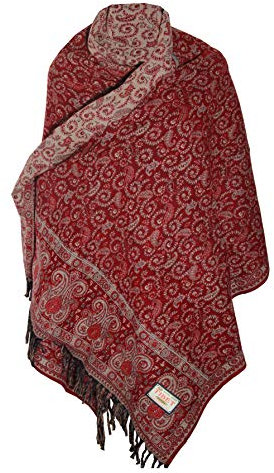 Winterschal mit Paisleymuster, handgefertigt, luxuriös, Paisleymuster, Überwurf, Dekoration, Decke, Übergröße, wendbar, Winterschal aus reiner Yakwolle, Tiefrot, dunkelrot, Einheitsgröße
