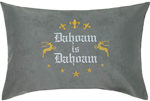 EXPRESS-STICKEREI Dahoam is Dahoam Kissen mit Hirschgeweih Landhausstil Dekokissen Country Chic traditionelle Wohnzimmer Dekoration Zierkissen mit Füllung Sofakissen groß | 40x60cm | grau