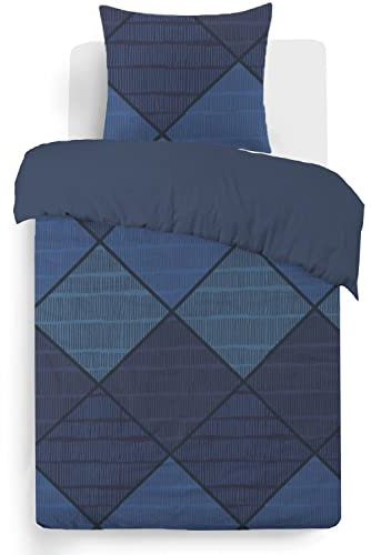 Vision - Parure de lit Harold - 100% Coton - Bleu - Set de Housse de Couette 140x200 cm avec 1 taie d'oreiller pour lit 1 Personne - Fibres Naturelles - Oekotex