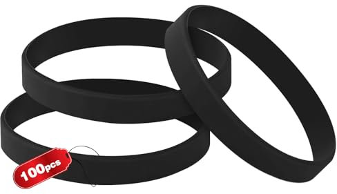 THXIY Bracelet élastique en Caoutchouc 100pièces, Universel Bracelet en Silicone Vierges pour Femme Homme Adolescent Noir
