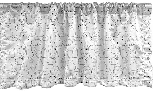 ABAKUHAUS Katze Fenster Volant, Fauler Pelz Feline Haustiere, Vorhang Volant für Küche Schlafzimmer Dekor mit Stangentasche, 137 cm X 45 cm, Schwarz-Weiss