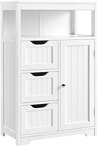 Yaheetech Mobile da Bagno Armadietto da Terra Mobiletto con Cassetto e Ripiano Regolabile Bianco Credenza Multiuso con Doppia Ante Organizzatore Portaoggetti da Cucina Soggiorno Salvaspazio