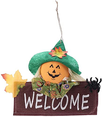 LOVEXIU Deko Garten, Vogelscheuche mit Tag''Willkommen'', Kürbis-Smiley, Hexenhut, Totenkopf, Dekoration Kinder Animiert Hängedeko für Herbst-Deko, Türkranz, Wandkranz