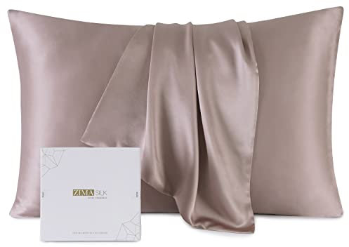 ZIMASILK Kissenbezug aus Reiner Maulbeerseide für Haare und Haut, mit verstärktem, verstecktem Reißverschluss, doppelseitig, Seide, Klasse 6A, Geschenk-Box (50 x 75 cm, Hellpflaume)