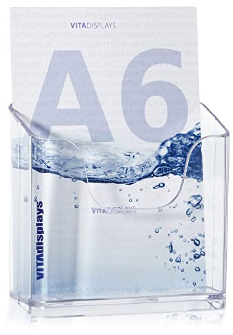 5 Stk. DIN A6 Tischprospektständer als Flyerständer, transparenter Flyerhalter und standfester Tisch-Prospekthalter, Postkartenständer, glasklarer Tisch-Prospektständer für A6 Flyer und Postkarten