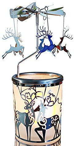 kingnero Karussell-Kerzenhalter für Weihnachten, Schneeflocke, drehender Kerzenhalter, Metall, Teelichthalter, Kerzenständer für Heimdekoration oder Verwandte und Freunde Geschenk (Silbernes Rentier)