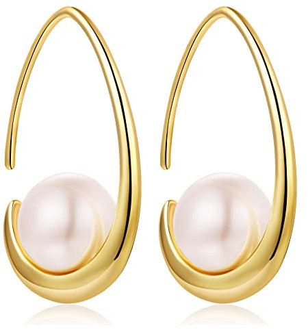 Jiamiaoi Perlenohrringe Gold Hängend Perlen Ohrringe Gold Damen Ohrringe Creolen Silber Vergoldet