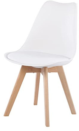 EGGREE 1 × Esszimmerstühle Skandinavisch mit Massivholz Buche Bein SGS Geprüfter, Gepolsterter-Stuhl Schlafzimmer Küchenstühle, Weiß