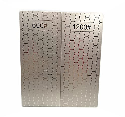 2Pcs 5.9 x 2.48 Whetstone Honeycomb Surface Diamond Sharpener Plate,Single-Side Knife Sharpening Stone with Non-Slip Mat for Kitchen Sharpening(600/1200 Grit)