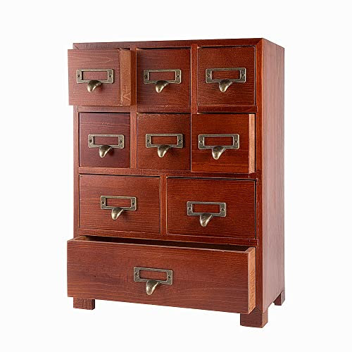 PACKGILO Apotheker-Schubladen, Apothekerschrank aus Holz mit Schubladen und Etiketten, rustikaler Bibliothekskartenkatalogschrank, Holz-Aufbewahrungsbox, Schreibtisch-Organizer, Kräuter, Teebeutel