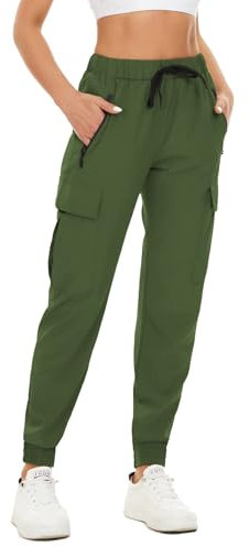 FANGJIN Femme Taille Haute Cargo Été Bande Élastique Jogging Yoga Pants Grande Taille Carotte Multipoche Séchage Rapide Pantalon Vert Armée XL