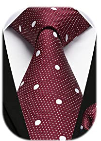 HISDERN Corbatas Roja Hombre Modernas Conjunto Corbata y Pañuelo Lunares Corbatas Elegante Boda Business