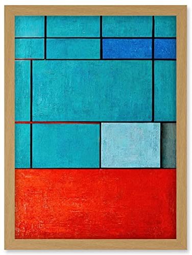 Doppelganger33 LTD Piet Mondrian Style Teal Red Abstract Harmony Artwork Framed Wall Art Print A4