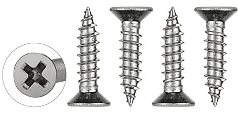 WELLOCKS Selbstschneidende Schrauben | M4 x 16mm | 50 PCS Edelstahl Schrauben Kit | Flacher Kopf Blechschrauben Holzschrauben Set | für Hausgemachte Reparatur Holzarbeiten Indoor Outdoor (D034416)