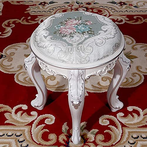 Schminktisch-Hocker, runder Waschtisch-Fußhocker, gepolsterter Beistelltisch, Schminkstuhl, gepolsterte Bank, Klaviersitz-Stuhlbank für Schlafzimmer (Color : Ivory White Betel) (White