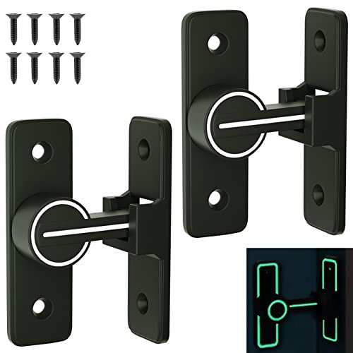 2pcs Schiebetürschloss, MK-008 90 Grad Riegelschloss, Rechtwinkliges Schloss, Schnalle Türriegel mit Vier Schrauben für Zimmertüren, Badezimmertüren, Schiebetüren, usw. (Schwarz Leuchtend)