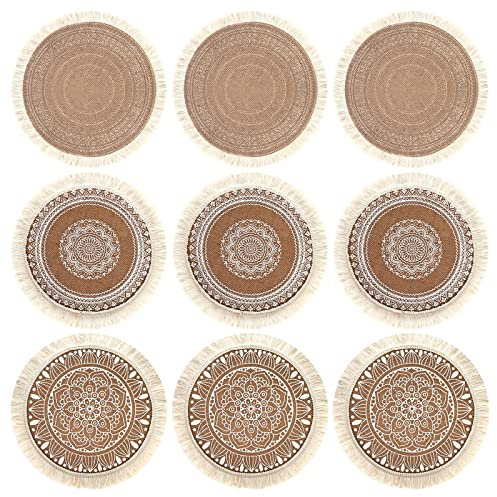 Runde Tischsets,9er Set Platzset Rund, Rund Gewebte Tischsets, Tischset Rund Hitzebeständigem Tisch Tischsets Abwaschbar Teller-Untersetzer für Küche Esszimmer Hochzeit Tisch Party Dekoration(38cm)
