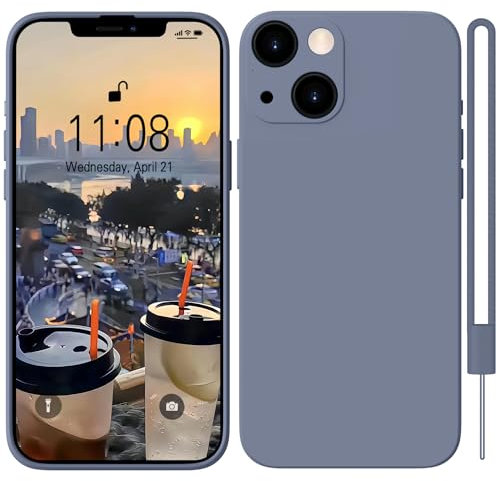 HGH für iPhone 13 Hülle Silikon Case, Hanyhülle für iPhone 13 Ultra Dünn Slim mit Microfiber, Kratzfeste Rundumschutz Case Schutzhülle Hülle für iPhone 13 6.1'' Blau Grau